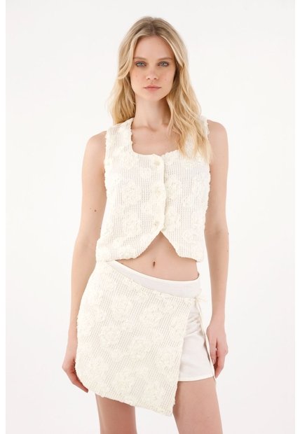 Tennis Falda Corta Tipo Pareo Crudo Para Mujer
