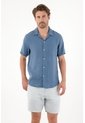 Tennis Camisa Manga Corta En 100% Lino Azul Para Hombre de Tennis
