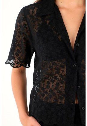 Tennis Camisa Tipo Bowling En Encaje Negra Para Mujer