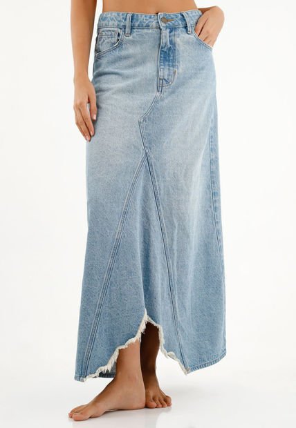 Falda Azul Con Ruedo Asimétrico Para Mujer