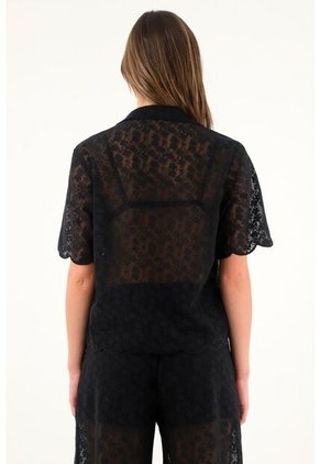 Tennis Camisa Tipo Bowling En Encaje Negra Para Mujer