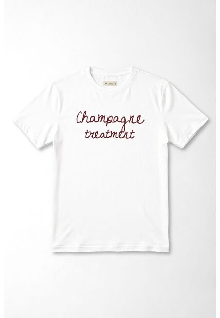 Tennis Camiseta Corte Recto Con Frase Champagne Treatment En Algodón Blanco Para Mujer