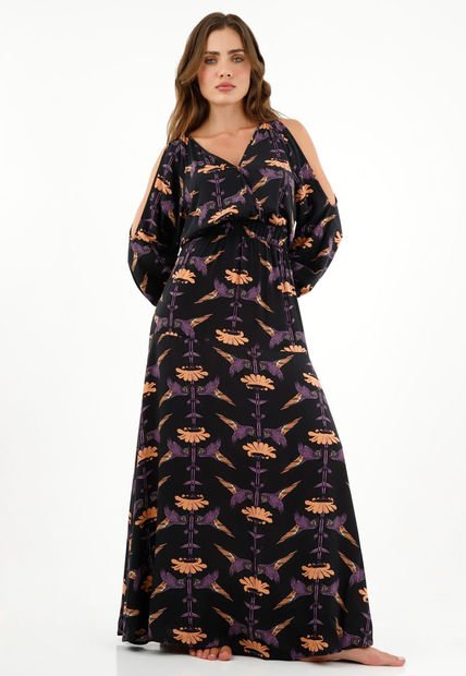 Vestido Negro Con Aberturas En Manga Para Mujer