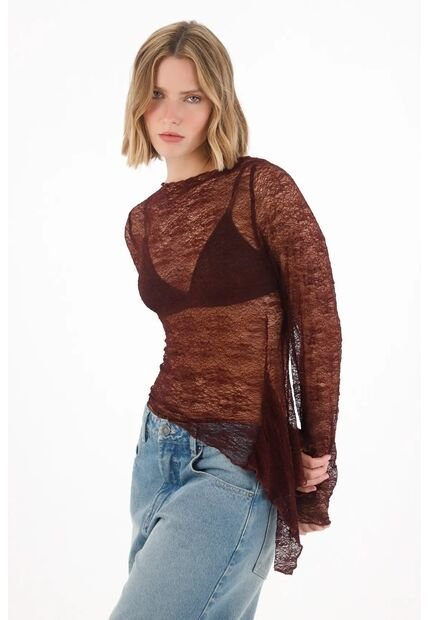 Tennis Camiseta Manga Larga En Tela Tipo Blonda Roja Para Mujer