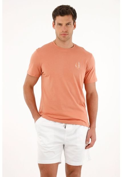 Camiseta Naranja Estampada En Espalda Para Hombre