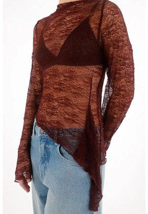 Tennis Camiseta Manga Larga En Tela Tipo Blonda Roja Para Mujer