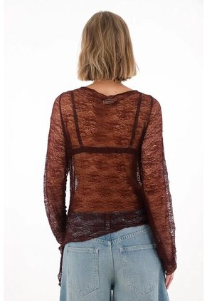 Tennis Camiseta Manga Larga En Tela Tipo Blonda Roja Para Mujer