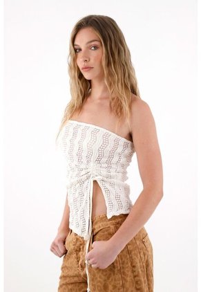 Tennis Camiseta Strapless En Tela Tejida Crudo Para Mujer