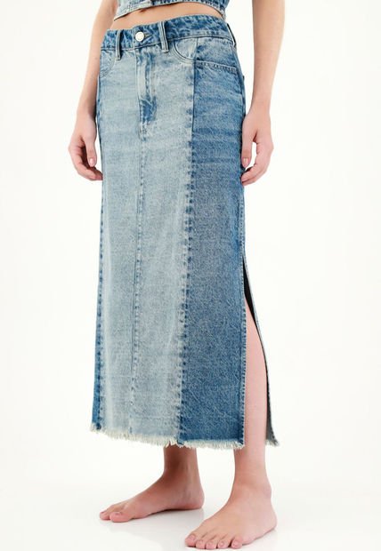 Falda Con Ruedo Desflecado Azul Para Mujer