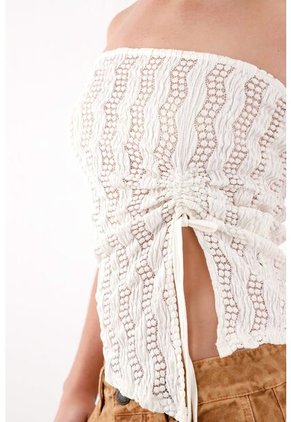 Tennis Camiseta Strapless En Tela Tejida Crudo Para Mujer