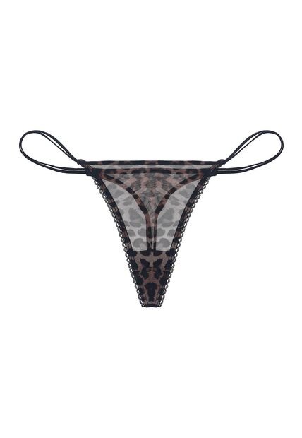 Panty Tipo Tanga Con Encaje Y Estampado Animal Print Para Mujer