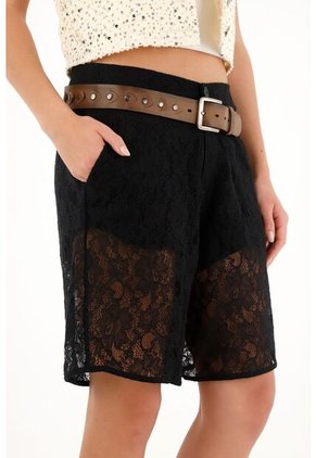 Tennis Bermuda Larga Negra En Encaje Para Mujer