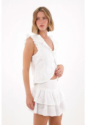 Tennis Falda Corta En Mix De Tela Con Boleros Crudo Para Mujer