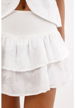 Tennis Falda Corta En Mix De Tela Con Boleros Crudo Para Mujer