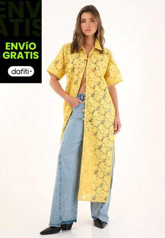 Tennis Kimono Amarillo Con Tela Bordada Para Mujer Tennis