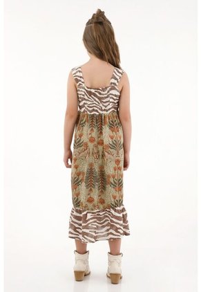 Vestido Largo Con Mix De Estampados Para Niña