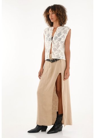 Falda Crudo En 100% Lino Con Abertura Para Mujer Tennis