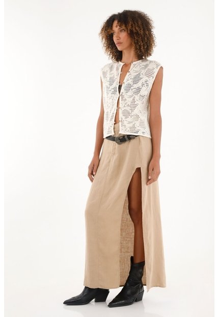 Falda Crudo En 100% Lino Con Abertura Para Mujer