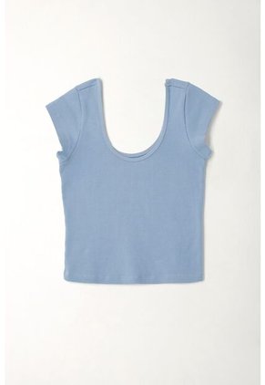 Tennis Camiseta En Rib Ajustada Azul Para Mujer