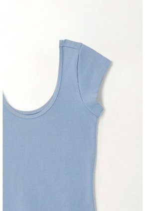 Tennis Camiseta En Rib Ajustada Azul Para Mujer