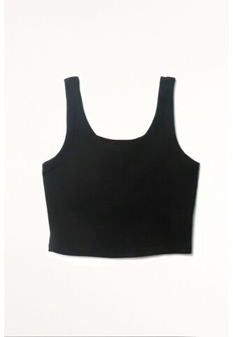 Tennis Camiseta Crop En Rib Negra Con Textura Suave Para Mujer Con Acabado Suave Tennis