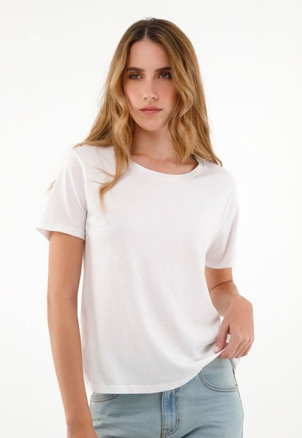 Camiseta Blanca Cuello Redondo Para Mujer