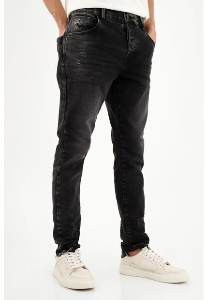 Jean Skinny Con Arrugas 3D Negro Para Hombre