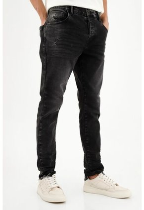Jean Skinny Con Arrugas 3D Negro Para Hombre