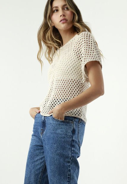 Camiseta Crudo Tipo Crochet Para Mujer