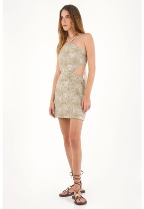 Tennis Vestido Corto Con Detalles De Brillo Verde Para Mujer