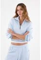 Tennis Buzo Para Mujer En Algodón Azul Cielo Fit Relajado Con Media Cremallera de Tennis