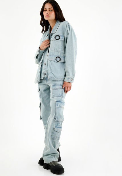 Chaqueta Con Bolsillos Cargo Azul Para Mujer