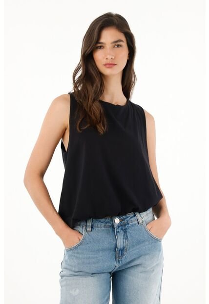 Tennis Camiseta Manga Sisa Negra Para Mujer