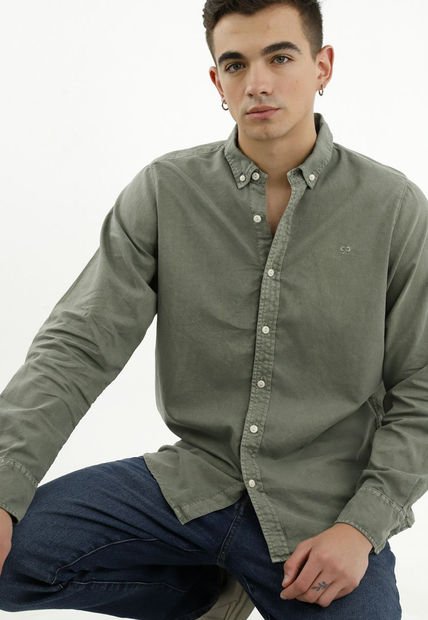 Camisa De Botones Verde Para Hombre