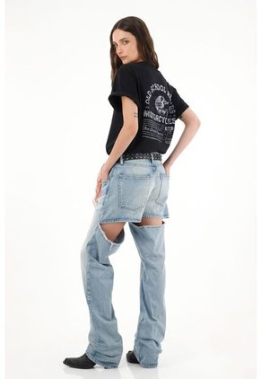 Tennis Jean Recto Tiro Alto Con Detalles Desflecados Para Mujer