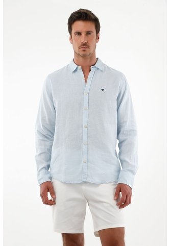 Tennis Camisa Azul En Lino Para Hombre Tennis