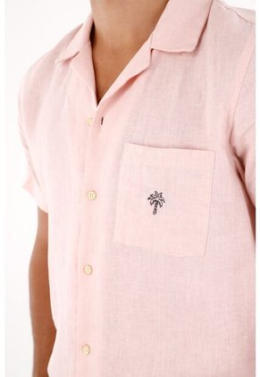 Camisa En 100% Lino Rosada Para Hombre