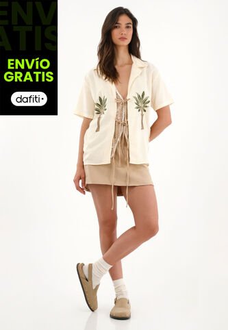 Tennis Camisa Tipo Bowling Con Bordado De Palmeras Para Mujer Tennis