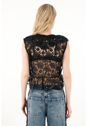 Tennis Camisa Con Encaje Negra Para Mujer