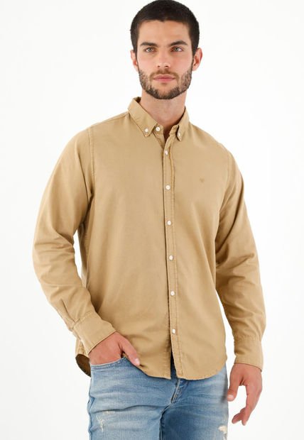 Camisa Manga Larga Café Para Hombre
