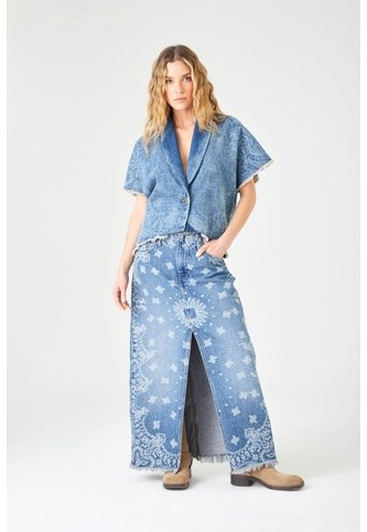Tennis Falda Larga Con Estampado Paisley En Denim Para Mujer Tennis