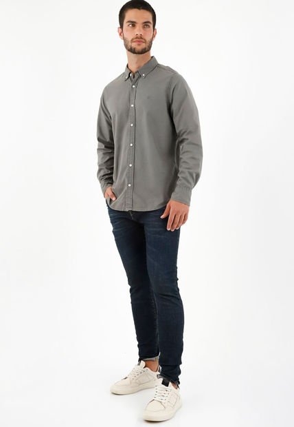Camisa Manga Larga Gris Para Hombre
