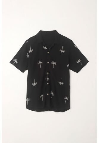 Tennis Camisa En Apariencia Lino Con Diseño De Palmeras Para Hombre Tennis