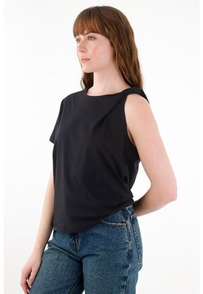 Tennis Camiseta Con Detalle Entorchado En Hombro Negra Para Mujer