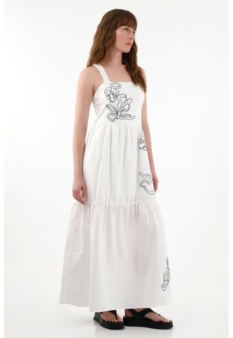 Tennis Vestido Amplio De Tiras Con Bordado Crudo Para Mujer Tennis
