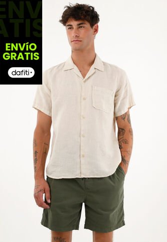Tennis Camisa Crudo Manga Corta En 100% Lino Para Hombre Tennis