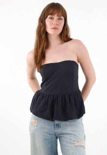 Camisa Strapless En Encaje Negra Para Mujer