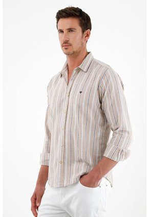 Camisa Café Manga Larga Para Hombre