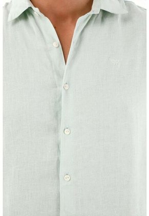 Tennis Camisa En 100% Lino Manga Larga Verde Con Estructura Ligera Para Hombre