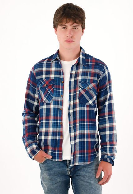 Camisa Manga Larga Con Diseño A Cuadros Multicolor Para Hombre